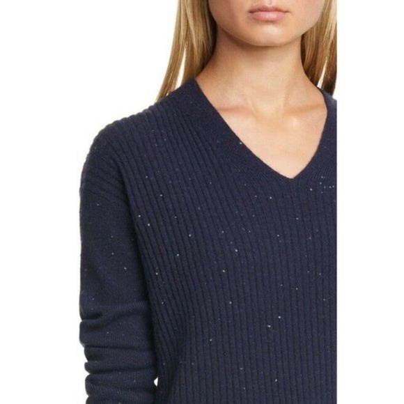 Nordstrom Signature Blue V-Neck Cashmere Sweater - Picture 3 of 5